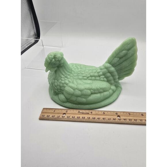 JADEITE Depression Style Glass Chicken Hen On Nest Split Tail TOP ONLY - Picture 4 of 7